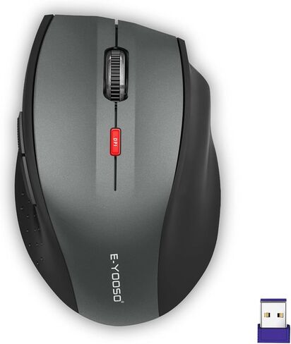 E-YOOSO Wireless Mouse for Laptop, Portable Optical Computer Mouse, 6 Buttons, Cordless 2.4GHz with USB Receiver, 5-Level 4800 DPI, 18 Months Battery Life, for PC, Chromebook (Gray & Black, USB) in Saudi Arabia