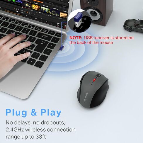E-YOOSO Wireless Mouse for Laptop, Portable Optical Computer Mouse, 6 Buttons, Cordless 2.4GHz with USB Receiver, 5-Level 4800 DPI, 18 Months Battery Life, for PC, Chromebook (Gray & Black, USB) in Saudi Arabia