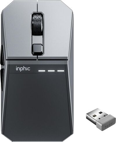 ماوس الألعاب اللاسلكي INPHIC Cyber، ثلاثي الوضع 12000 نقطة لكل بوصة، ماوس صامت خفيف الوزن 65 جرام، 2.4 جيجا/BT5.0/سلكي، مفاتيح ماكرو قابلة للبرمجة in Kuwait