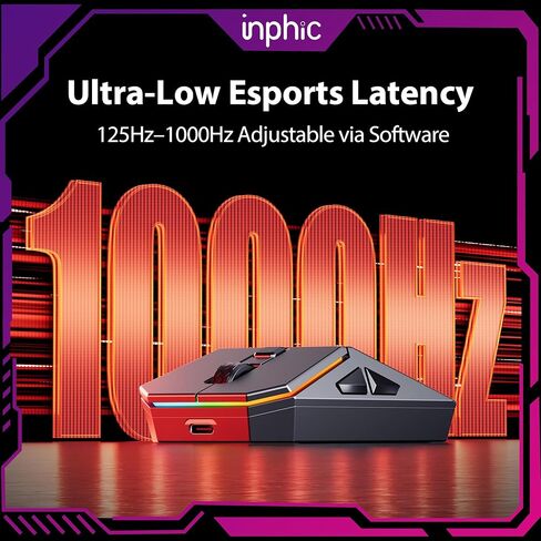 ماوس الألعاب اللاسلكي INPHIC Cyber، ثلاثي الوضع 12000 نقطة لكل بوصة، ماوس صامت خفيف الوزن 65 جرام، 2.4 جيجا/BT5.0/سلكي، مفاتيح ماكرو قابلة للبرمجة in Kuwait
