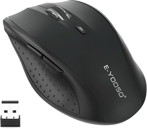 E-YOOSO Wireless Mouse for Laptop, Portable Optical Computer Mouse, 6 Buttons, Cordless 2.4GHz with USB Receiver, 5-Level 4800 DPI, 18 Months Battery Life, for PC, Chromebook (Gray & Black, USB) in Saudi Arabia