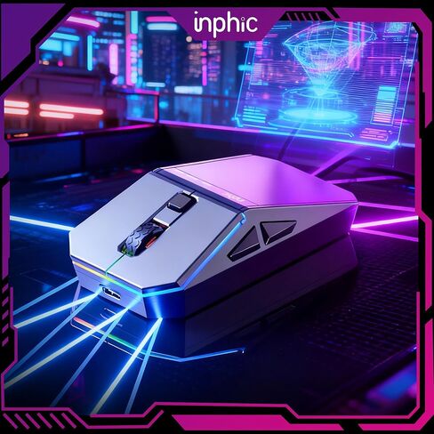 ماوس الألعاب اللاسلكي INPHIC Cyber، ثلاثي الوضع 12000 نقطة لكل بوصة، ماوس صامت خفيف الوزن 65 جرام، 2.4 جيجا/BT5.0/سلكي، مفاتيح ماكرو قابلة للبرمجة in Kuwait
