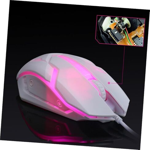 Housoutil Ergonomic Wired Gaming Mouse, White RGB Backlit USB Computer Mouse for Laptop Desktop Optical Gamer PC Accessory, for Home Dorm in Kuwait