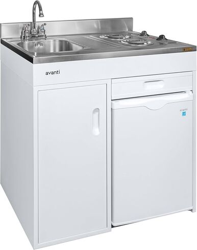 Avanti CK3016 30" Energy Star Certified Full Compact Kitchen, Built in Kitchenette Stainless Steel Counter, Two Element Cooking Range, Refrigerator & Storage, White in Saudi Arabia