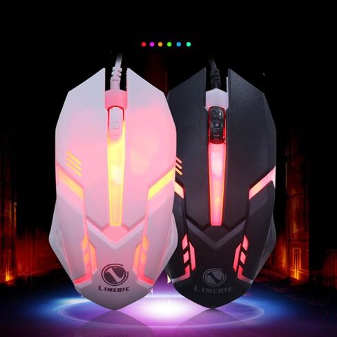 Housoutil Ergonomic Wired Gaming Mouse, White RGB Backlit USB Computer Mouse for Laptop Desktop Optical Gamer PC Accessory, for Home Dorm in Kuwait
