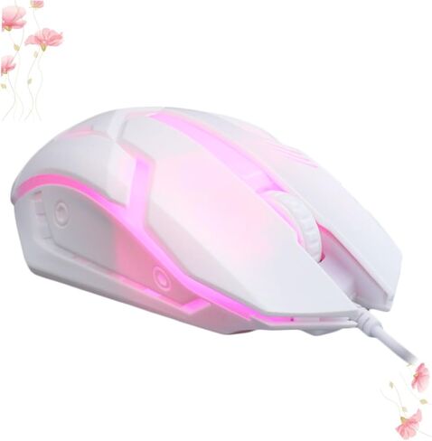 Housoutil Ergonomic Wired Gaming Mouse, White RGB Backlit USB Computer Mouse for Laptop Desktop Optical Gamer PC Accessory, for Home Dorm in Kuwait