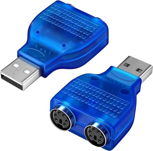 محول USB إلى Dual PS/2 للوحة المفاتيح والماوس، أزرق - محول USB إلى PS2 متوافق مع أجهزة الكمبيوتر المحمولة (عبوتان) in Kuwait