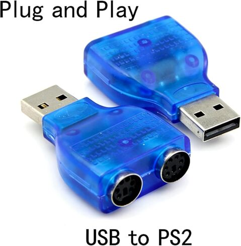 محول USB إلى Dual PS/2 للوحة المفاتيح والماوس، أزرق - محول USB إلى PS2 متوافق مع أجهزة الكمبيوتر المحمولة (عبوتان) in Kuwait