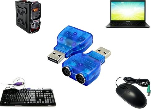محول USB إلى Dual PS/2 للوحة المفاتيح والماوس، أزرق - محول USB إلى PS2 متوافق مع أجهزة الكمبيوتر المحمولة (عبوتان) in Kuwait