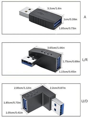 5 قطع محولات بزاوية USB3.0 تتميز بمتانة معدنية من مادة PVC للاعتماد عليها في الأجهزة الإلكترونية المتعددة، محول USB لأجهزة الكمبيوتر المحمول in Kuwait