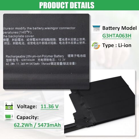 G3HTA063H G3HTA062H استبدال بطارية الكمبيوتر المحمول لـ Microsoft Surface Book 3 1907 1899 15 بوصة Surface Book 2 1793 1795 1813 بطارية لوحة المفاتيح 15 بوصة G3HTA040H G3HTA041H 11.36V 62.2Wh 5473mAh in Kuwait