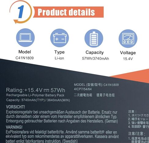 ASODI C41N1809 بطارية كمبيوتر محمول 57Wh لجهاز Asus Zenbook Flip 15 UX562 UX562FN UX562FD UX562FDX UX562FN Q536F Q536FD Q536FD-BI7T15 UX562FD-A1054T UX562FDX-EZ015T Series 15.4V 3740 مللي أمبير 4 خلايا in Kuwait
