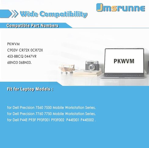 استبدال بطارية الكمبيوتر المحمول PKWVM لجهاز Dell Precision 7560 7760 7550 7750 Series Workstation Notebook C903V CR72X 0CR72X 17C06 447VR P44E 068N03 453-BBCQ 0447VR P93F P44E001 P44E002 P93F001 P93F002 in Kuwait