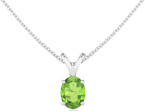 Natural Peridot Oval Solitaire V-Bale Pendant Necklace for Women in Sterling Silver, August Birthstone Jewelry Gifts for Her Birthday, Anniversary, Christmas, Valentines in Saudi Arabia