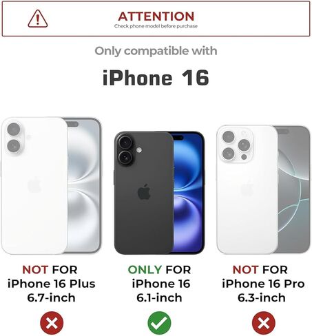 متوافق مع حافظة iPhone 16: واقي شاشة 2X، مضاد للسقوط، مقاوم للصدمات، غطاء حماية شديد التحمل لهاتف 16 6.1 بوصة، أسود in Kuwait