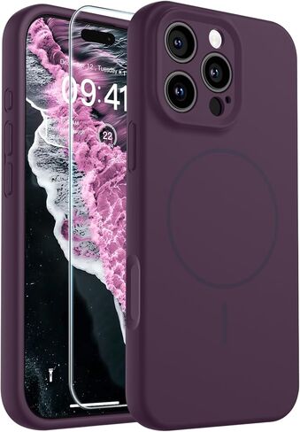 حافظة SUPFINE المغناطيسية لهاتف iPhone 16 Pro Max، متوافقة مع MagSafe، حماية كاملة للكاميرا مع واقي الشاشة، غطاء هاتف مقاوم للصدمات من السيليكون مع بطانة من الألياف الدقيقة المضادة للخدش، أرجواني داكن in Kuwait