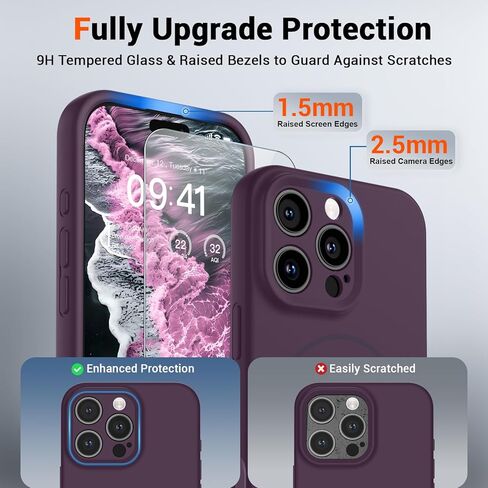 حافظة SUPFINE المغناطيسية لهاتف iPhone 16 Pro Max، متوافقة مع MagSafe، حماية كاملة للكاميرا مع واقي الشاشة، غطاء هاتف مقاوم للصدمات من السيليكون مع بطانة من الألياف الدقيقة المضادة للخدش، أرجواني داكن in Kuwait