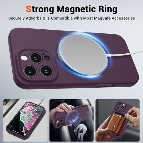 حافظة SUPFINE المغناطيسية لهاتف iPhone 16 Pro Max، متوافقة مع MagSafe، حماية كاملة للكاميرا مع واقي الشاشة، غطاء هاتف مقاوم للصدمات من السيليكون مع بطانة من الألياف الدقيقة المضادة للخدش، أرجواني داكن in Kuwait