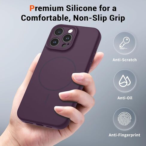 حافظة SUPFINE المغناطيسية لهاتف iPhone 16 Pro Max، متوافقة مع MagSafe، حماية كاملة للكاميرا مع واقي الشاشة، غطاء هاتف مقاوم للصدمات من السيليكون مع بطانة من الألياف الدقيقة المضادة للخدش، أرجواني داكن in Kuwait