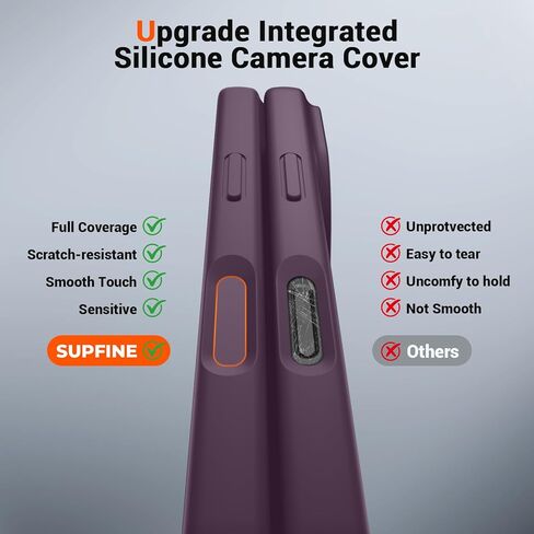 حافظة SUPFINE المغناطيسية لهاتف iPhone 16 Pro Max، متوافقة مع MagSafe، حماية كاملة للكاميرا مع واقي الشاشة، غطاء هاتف مقاوم للصدمات من السيليكون مع بطانة من الألياف الدقيقة المضادة للخدش، أرجواني داكن in Kuwait