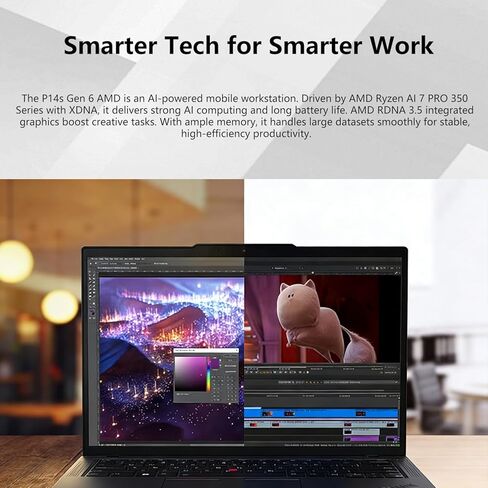 Lenovo PCONLINE 2025-2026 ThinkPad P14s Business Laptop، AMD Ryzen AI 7 PRO 350، شاشة لمس 14 بوصة FHD+ IPS، 96 جيجا DDR5، 4 تيرابايت SSD، Wi-Fi 7، HDMI، Windows 11 Pro، أسود، Copilot+ محطة عمل متنقلة in Kuwait