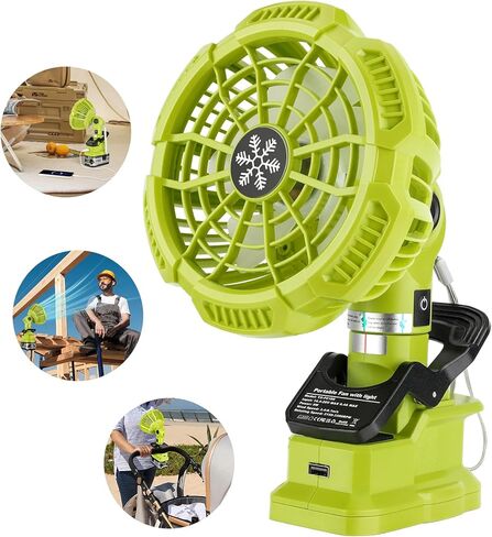 YEX-BUR Handheld Fan for Ryobi 18v ONE + Lithium Ion NiCd NiMh Batteries Portable Fan with LED Lantern, Remote 4H Timer, 3 Speeds, 3 Modes Outdoor Rechargeable Personal Tent Fan Desk Jobsite Fan in Saudi Arabia