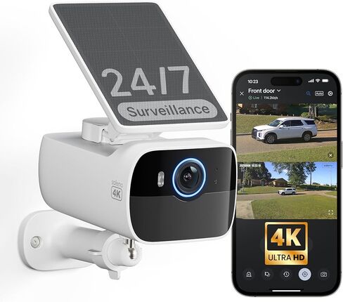 4K Security Camera Wireless Outdoor, Cameras for Home Security with Adjustable Solar Panel, AI Motion Detection, 24/7 Snapshot Recording, Color Night Vision, 2.4GHz WiFi, No Monthly Fee in Kuwait