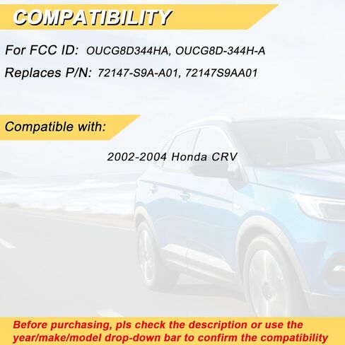 استبدال Vurkcy Key Fob لسيارة Honda CRV 2002-2004 للتحكم عن بعد للدخول بدون مفتاح، OUCG8D344HA OUCG8D-344H-A، 4 أزرار، قطعتان in Kuwait