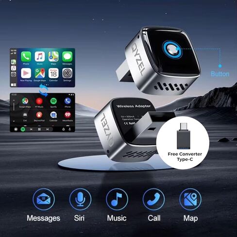 محول AX1 CarPlay اللاسلكي وAndroid Auto لسيارات CarPlay السلكية في المصنع - زر تشغيل/إيقاف، مفتاح الجهاز، اتصال سريع، إعادة الاتصال التلقائي، التوصيل والتشغيل in Kuwait