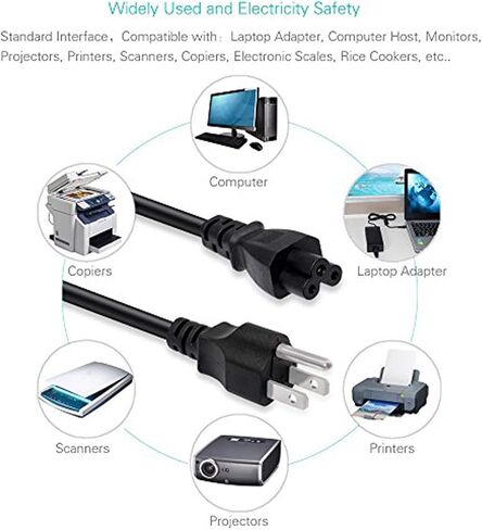 3 Prong AC Laptop Power Cord, 6Ft Universal Power Cable for Dell, HP, LG, Lenovo, Asus, Acer, Toshiba, Sony, Laptops/Notebooks, Monitors, Printers, Scanners NEMA 5-15P to C5 Power Cable in Kuwait