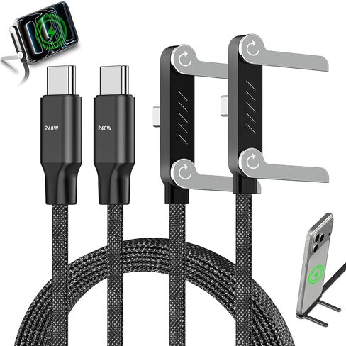 esbeecables 240W USB C to USB C Cable 5FT with Invisible Phone Stand 2Pack, Right Angle Type C Fast Charging Gaming Cord, 90 Degree Braided Charger for iPhone 17/16 Pro Max, Samsung S25 Ultra, MacBook in Kuwait