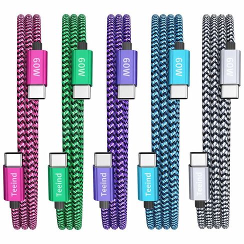 USB C Cable 5-Pack (2×6FT, 3×3FT), 60W PD Fast Charging USB-C to USB-C Cable, Compatible with iPhone 17/17 Pro, MacBook, iPad, Samsung Galaxy S25, for Home & Travel in Kuwait
