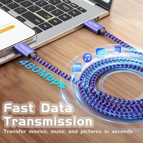 USB C Cable 5-Pack (2×6FT, 3×3FT), 60W PD Fast Charging USB-C to USB-C Cable, Compatible with iPhone 17/17 Pro, MacBook, iPad, Samsung Galaxy S25, for Home & Travel in Kuwait