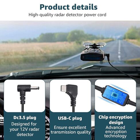 كابل طاقة كاشف الرادار USB-C إلى DC3.5، متوافق مع أجهزة الكشف عن الرادار Cobra RAD 480i,350,380,Uniden DFR1,DFR3,DFR5,Whistler & Radenso in Kuwait