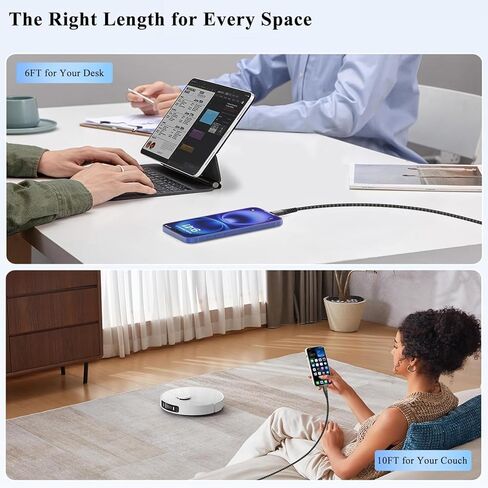 كابل USB C إلى USB C، شاحن 240 واط من النوع C شحن سريع لهاتف iPhone 17 16 15 Pro Max Plus Air، كابل USB-C مجدول لجهاز iPad Mini، سلك شحن الكمبيوتر المحمول لجهاز Macbook Neo Chromebook، Samsung S25 أسود 6+10 قدم in Kuwait