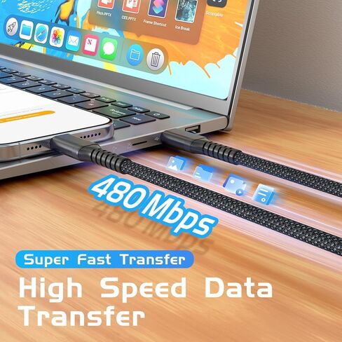 كابل USB C إلى USB C، شاحن 240 واط من النوع C شحن سريع لهاتف iPhone 17 16 15 Pro Max Plus Air، كابل USB-C مجدول لجهاز iPad Mini، سلك شحن الكمبيوتر المحمول لجهاز Macbook Neo Chromebook، Samsung S25 أسود 6+10 قدم in Kuwait