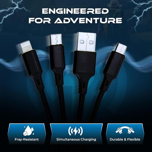 Nocqua 4-in-1 Multi Charging Cable – Fast Charging Cables for Multiple Devices Compatible with USB-C, Micro USB & Lightning Cable, Portable Multi Charging Cord for Phones, GPS and More, 5" Black in Kuwait
