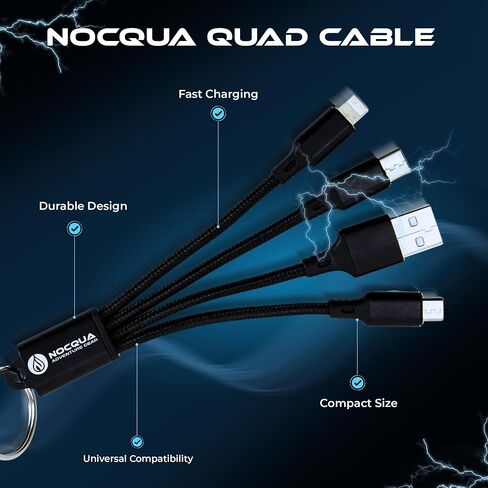 Nocqua 4-in-1 Multi Charging Cable – Fast Charging Cables for Multiple Devices Compatible with USB-C, Micro USB & Lightning Cable, Portable Multi Charging Cord for Phones, GPS and More, 5" Black in Kuwait