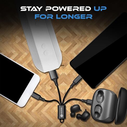 Nocqua 4-in-1 Multi Charging Cable – Fast Charging Cables for Multiple Devices Compatible with USB-C, Micro USB & Lightning Cable, Portable Multi Charging Cord for Phones, GPS and More, 5" Black in Kuwait