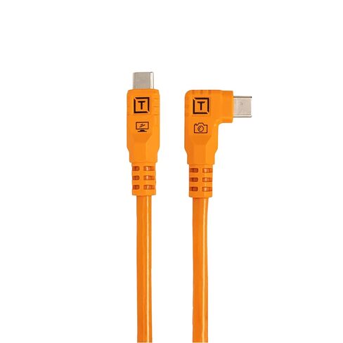 كابل Tether Tools TetherPro Optima 10G USB-C إلى USB-C لنقل البيانات، محول "ضفيرة" 20 بوصة مستقيم إلى الزاوية اليمنى، برتقالي عالي الوضوح - كابل ربط للمصورين والتقنيات الرقمية in Kuwait