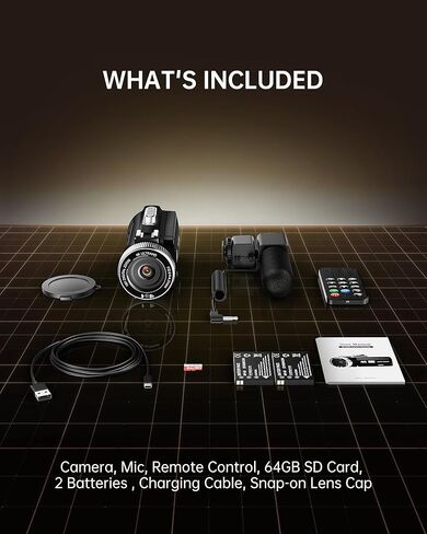 كاميرا فيديو Dsoon 4K Ultra 48MP Vlogging Camera لـ YouTube 18X مسجل كاميرا فيديو تكبير رقمي 3.0 بوصة IPS HD رؤية ليلية بالأشعة تحت الحمراء مع بطاقة TF سعة 64 جيجابايت، غطاء عدسة، ميكروفون، بطاريتان in Kuwait