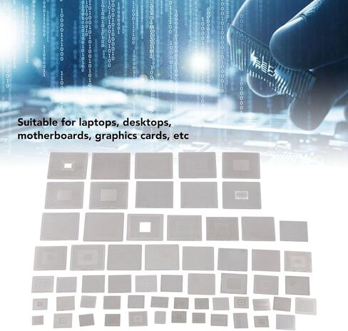 Yctze 60 قطعة BGA Reballing Stencils، 304 مجموعة قوالب شبكة إعادة العمل من الفولاذ المقاوم للصدأ، استنسلات مواصفات واضحة لإصلاح شرائح الكمبيوتر، مثالية للوحة الأم للكمبيوتر المحمول المكتبي in Kuwait