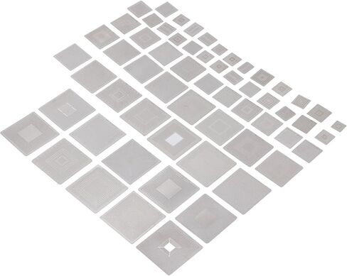 Yctze 60 قطعة BGA Reballing Stencils، 304 مجموعة قوالب شبكة إعادة العمل من الفولاذ المقاوم للصدأ، استنسلات مواصفات واضحة لإصلاح شرائح الكمبيوتر، مثالية للوحة الأم للكمبيوتر المحمول المكتبي in Kuwait