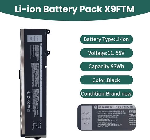 X9FTM Laptop Battery Replacement for Dell Precision 7770 7670 7680 7780 Series Notebook RCVVT 965V4 0965V4 5JMD8 05JMD8 [11.55V 93Wh] in Kuwait