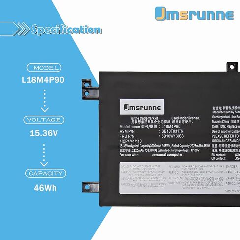 46Wh L18M4P90 L18D4P90 Laptop Battery for ThinkPad L13 Yoga 1st Gen 2nd Gen Series 02DL031 02DL030 SB10T83177 SB10T83120 SB10T83121 5B10W13934 SB10T83119 L18C4P90 15.36V in Kuwait