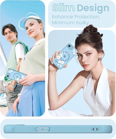 Yucenx for iPhone 16e /17eFloral Phone Case with 2X Screen Protector, Military Grade Magnetic Translucent Matte Girls Women Flower Pattern Protective Cover for iPhone 16E/17E (Blue) in Saudi Arabia