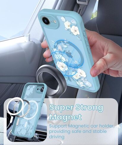 Yucenx for iPhone 16e /17eFloral Phone Case with 2X Screen Protector, Military Grade Magnetic Translucent Matte Girls Women Flower Pattern Protective Cover for iPhone 16E/17E (Blue) in Saudi Arabia