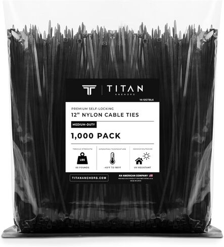 Premium 1000-Pack 12" Inch Black Nylon Zip Ties, 60 lbs, UV Resistant Cable Ties for Indoor & Outdoor in Kuwait