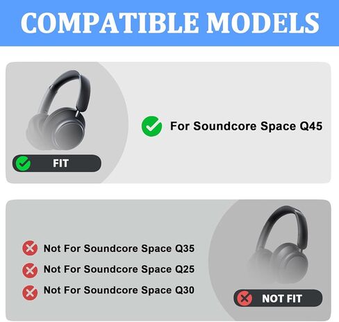 Adhiper Q45 Replacement Earpads & Headband Replacement for Anker Soundcore Space Q45 Headphones,Protein Leather Ear Cushions Durability（Black） in Kuwait