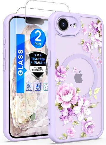 Yucenx for iPhone 16e /17eFloral Phone Case with 2X Screen Protector, Military Grade Magnetic Translucent Matte Girls Women Flower Pattern Protective Cover for iPhone 16E/17E (Blue) in Saudi Arabia